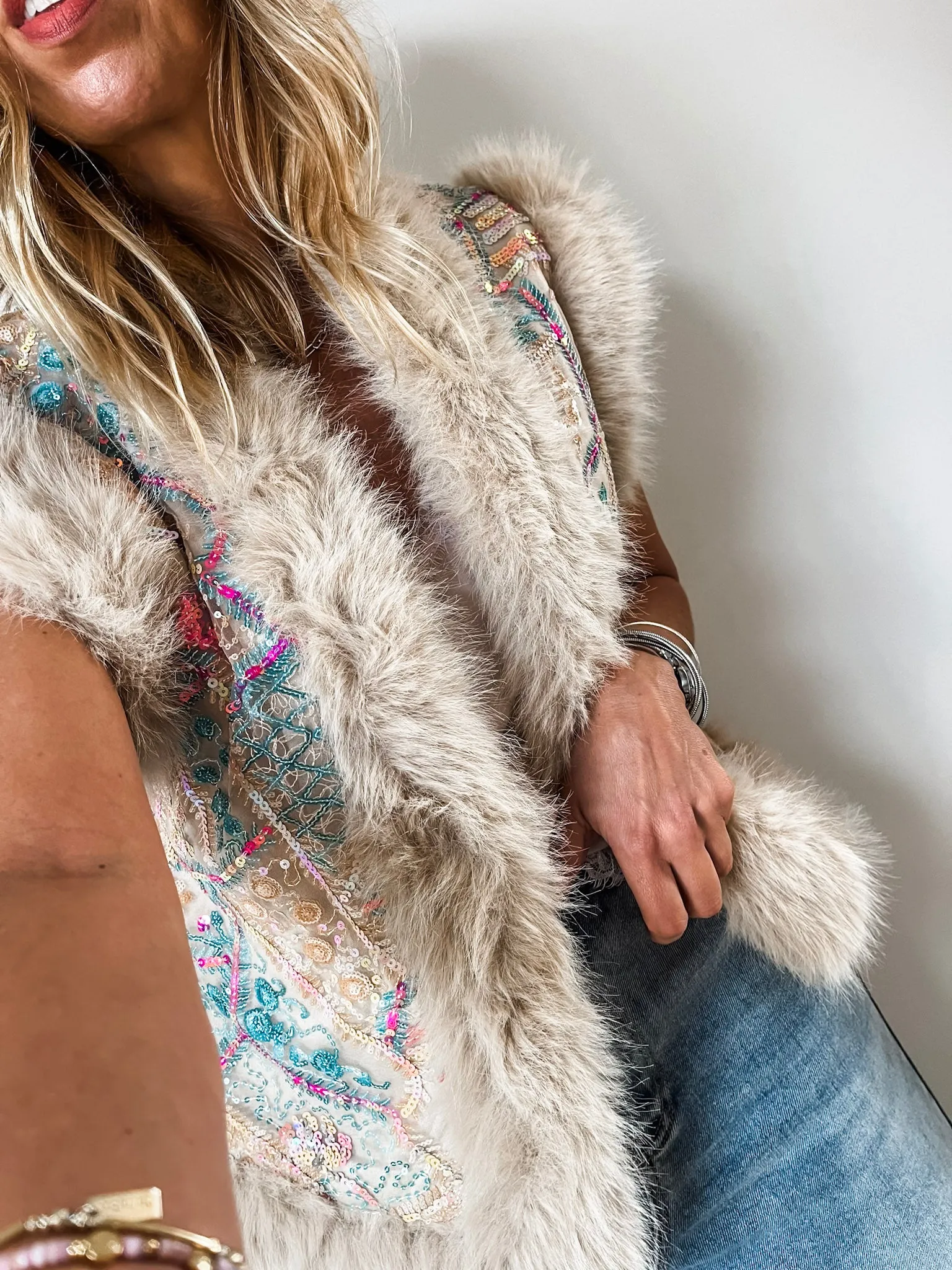 Sequined Faux Fur Gilet