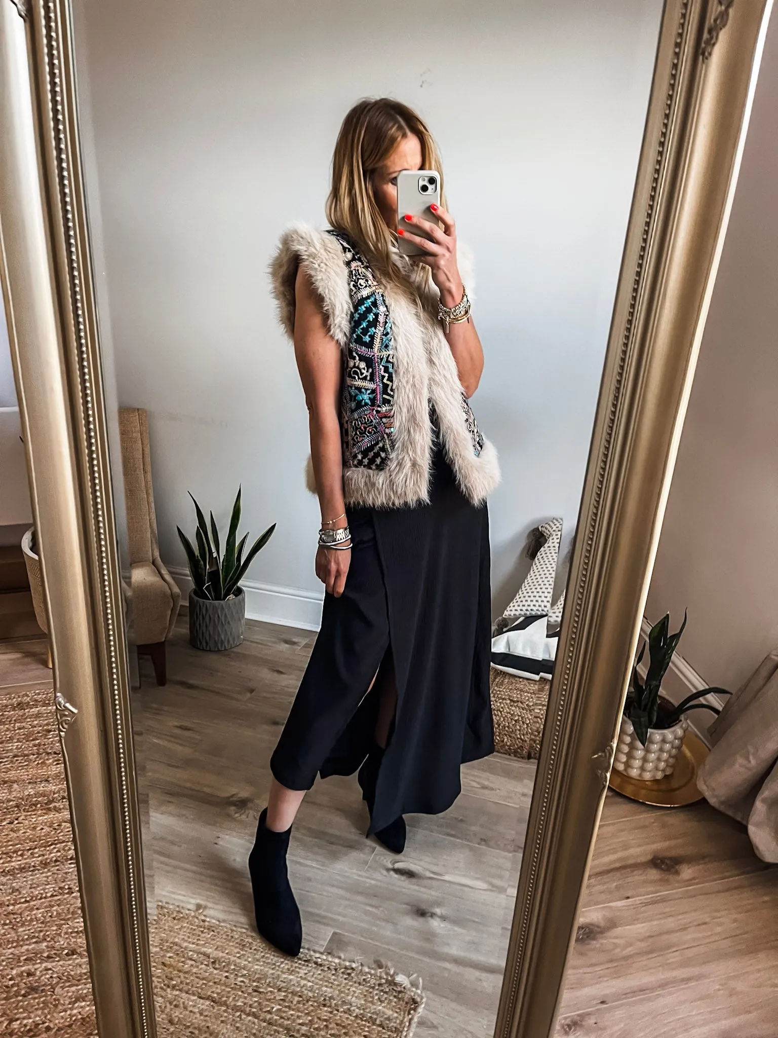 Sequined Faux Fur Gilet