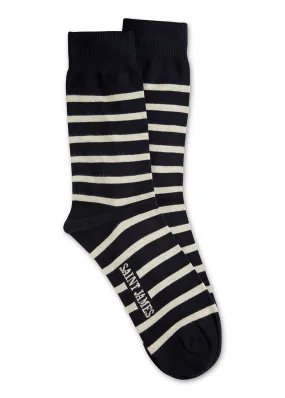 Striped socks for kids - in cotton jersey (MARINE/ECRU)