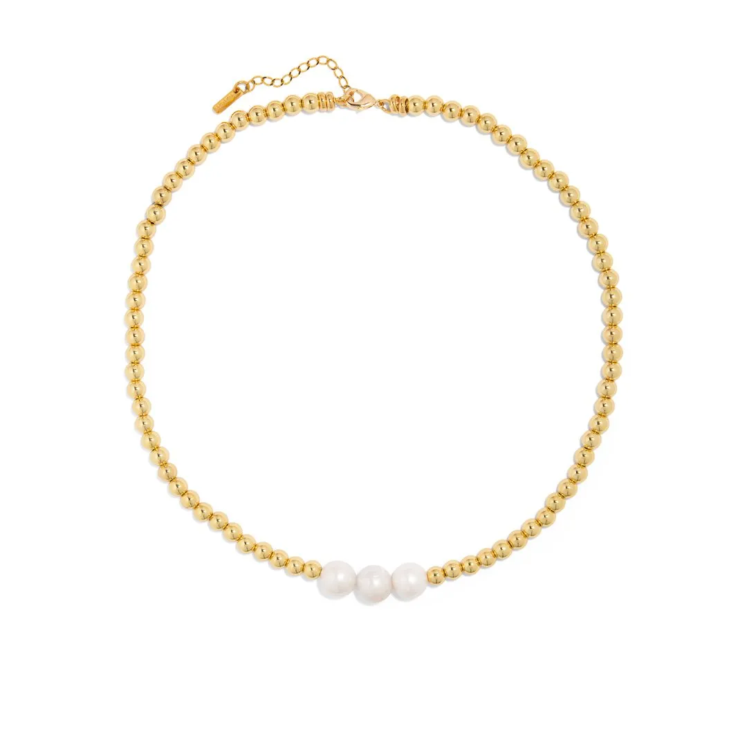 TRI PEARL ACCENT GOLDEN NECKLACE