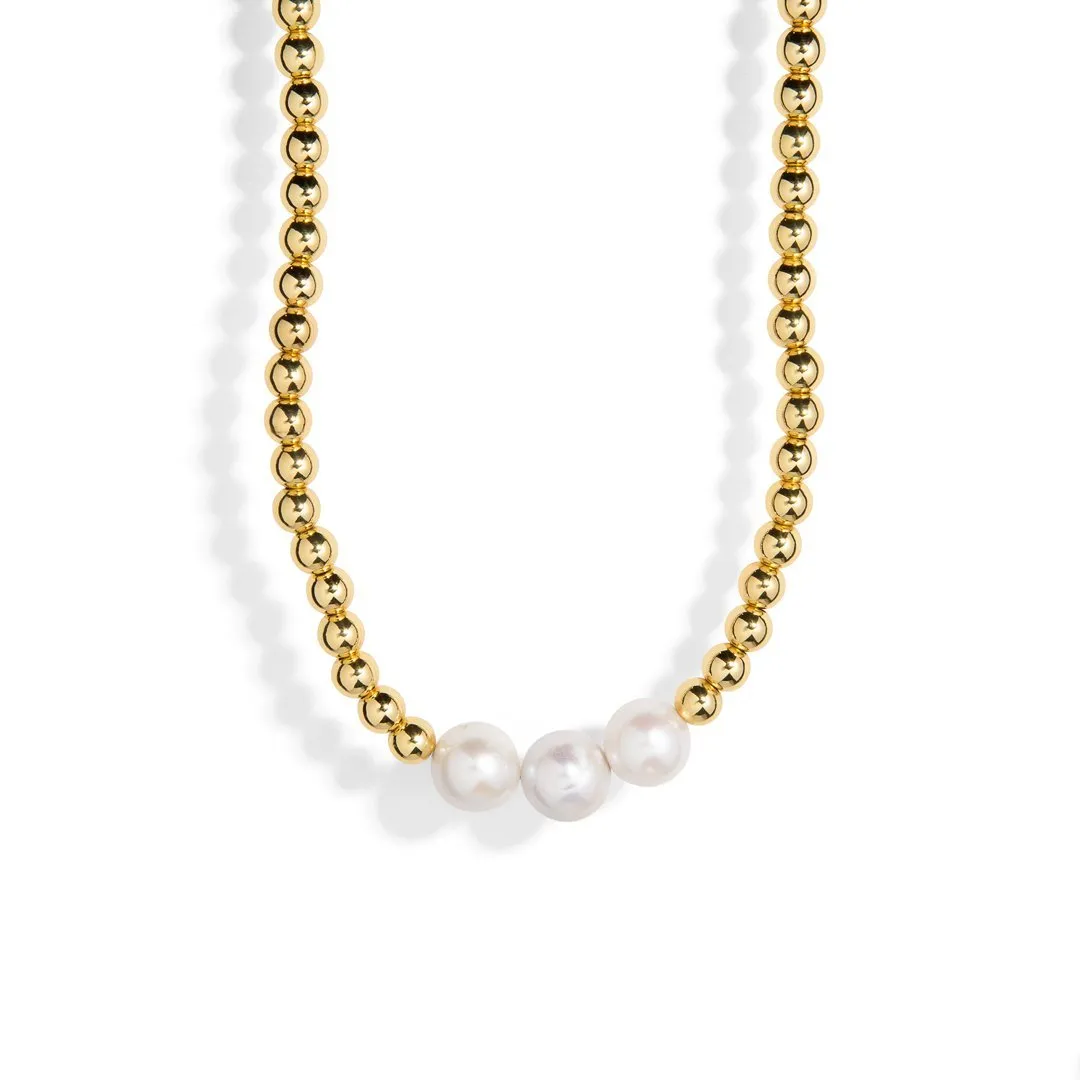 TRI PEARL ACCENT GOLDEN NECKLACE