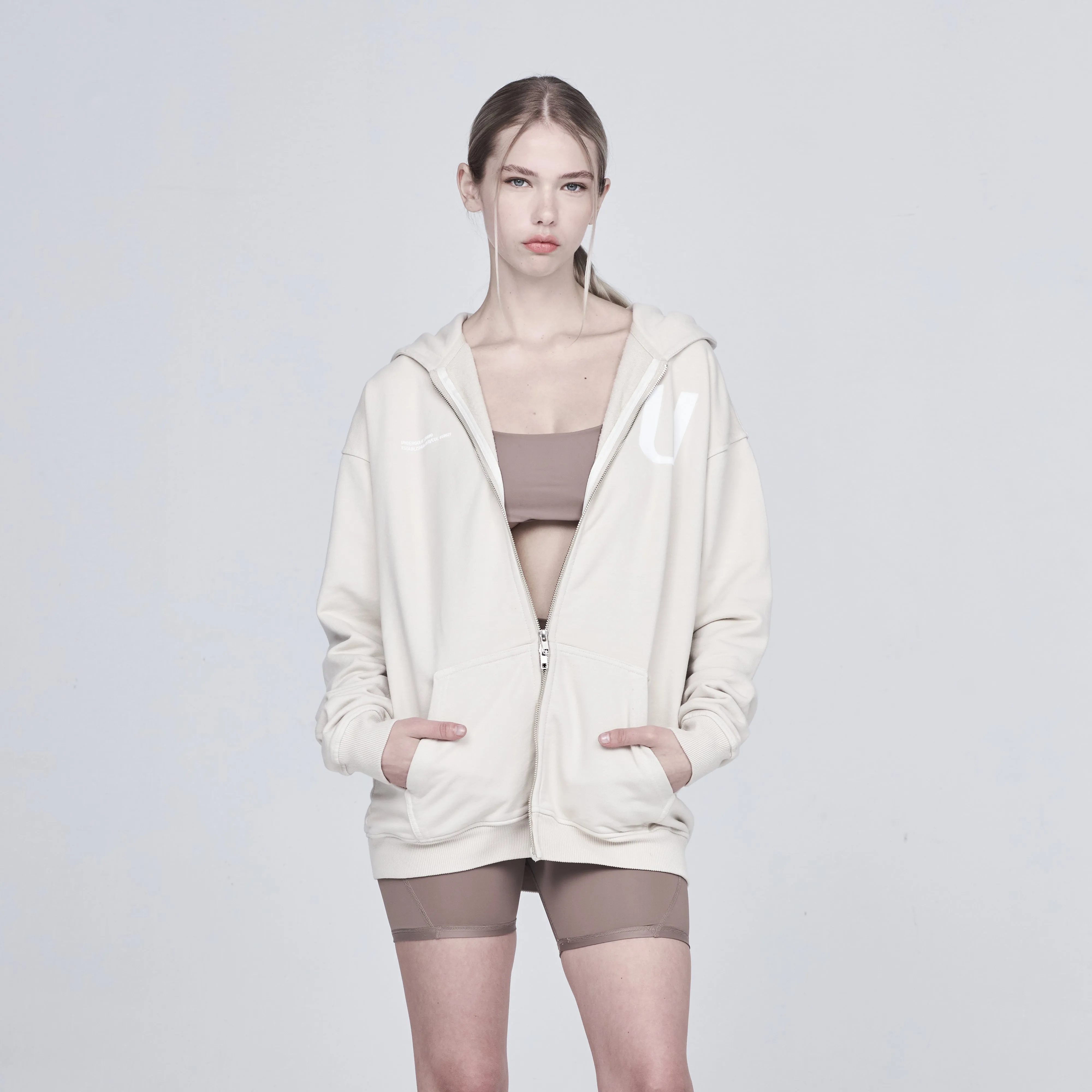 U Basics Zip Up Hoodie Cream