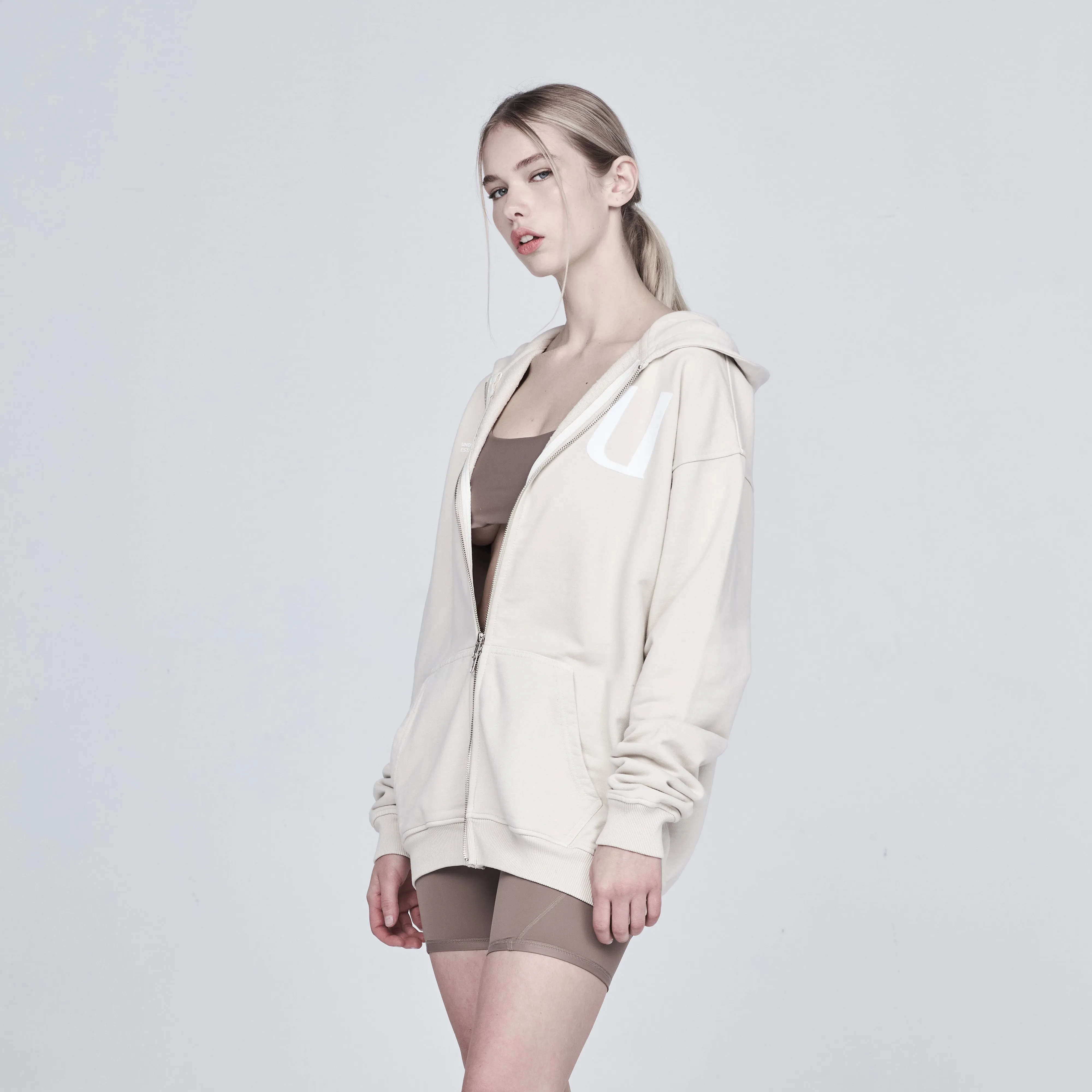 U Basics Zip Up Hoodie Cream