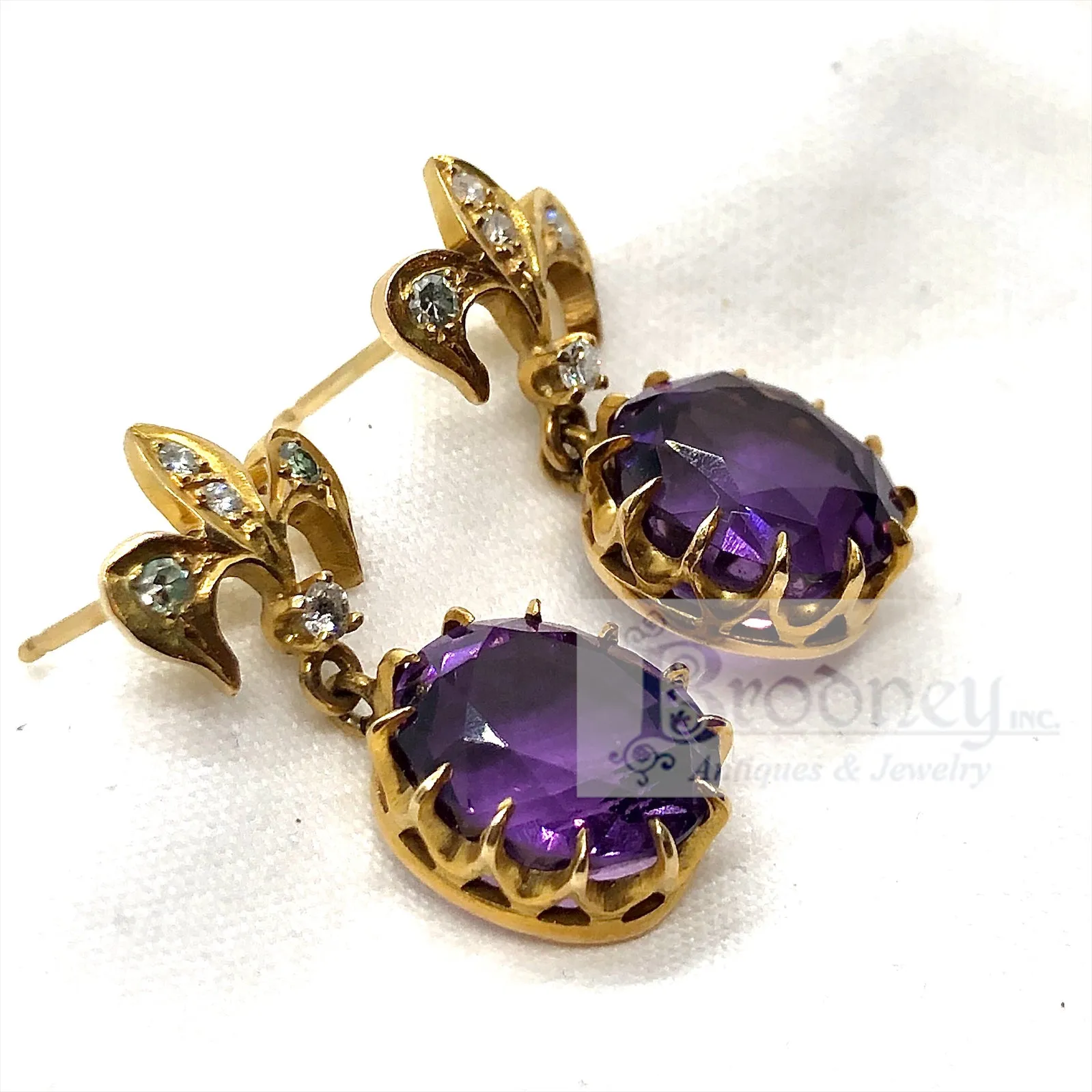 Victorian 14Kt Gold Amethyst and Diamond Earrings