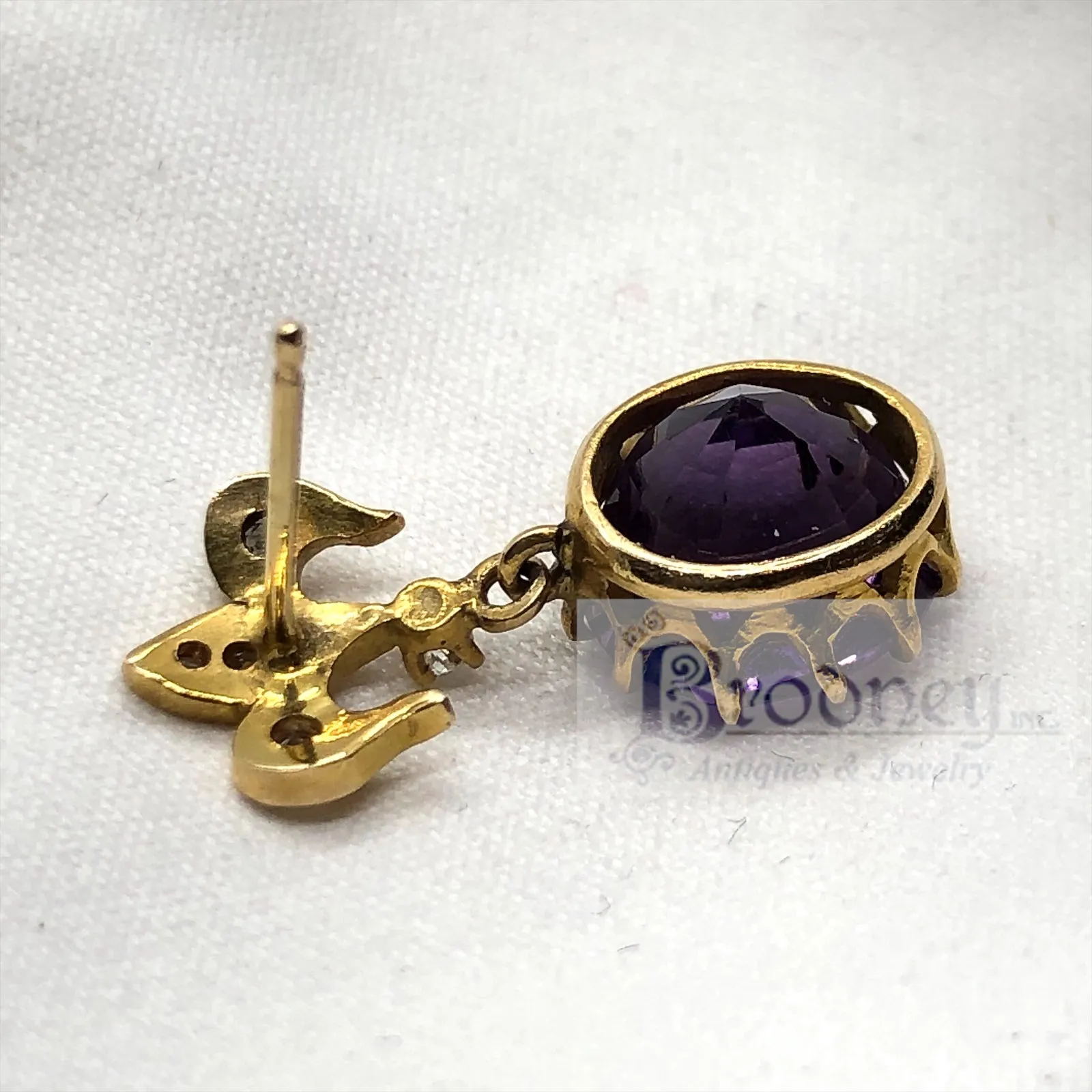 Victorian 14Kt Gold Amethyst and Diamond Earrings