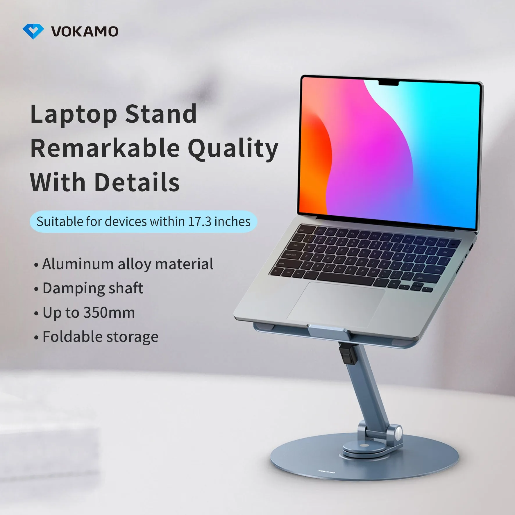 VOKAMO Laptop Stand 360 Rotating Base Foldable Alloy Laptop Holder Riser