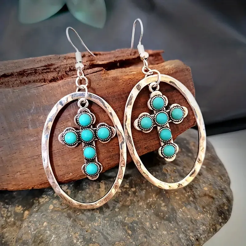 Western Turquoise Cross Earrings only at Bling & Bloom's Boutique | Country Jewelry | Women's Silver Earrings