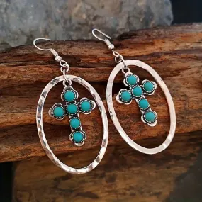 Western Turquoise Cross Earrings only at Bling & Bloom's Boutique | Country Jewelry | Women's Silver Earrings